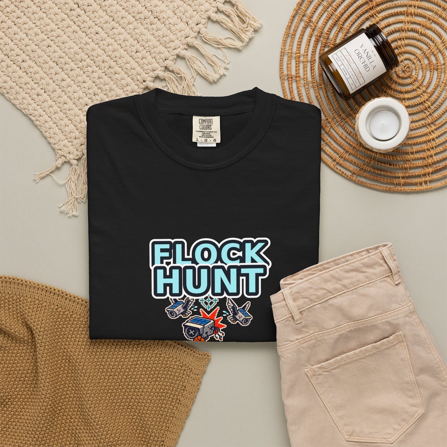 FLOCK HUNT T-Shirt — Retro Surveillance Camera Arcade Game Tee