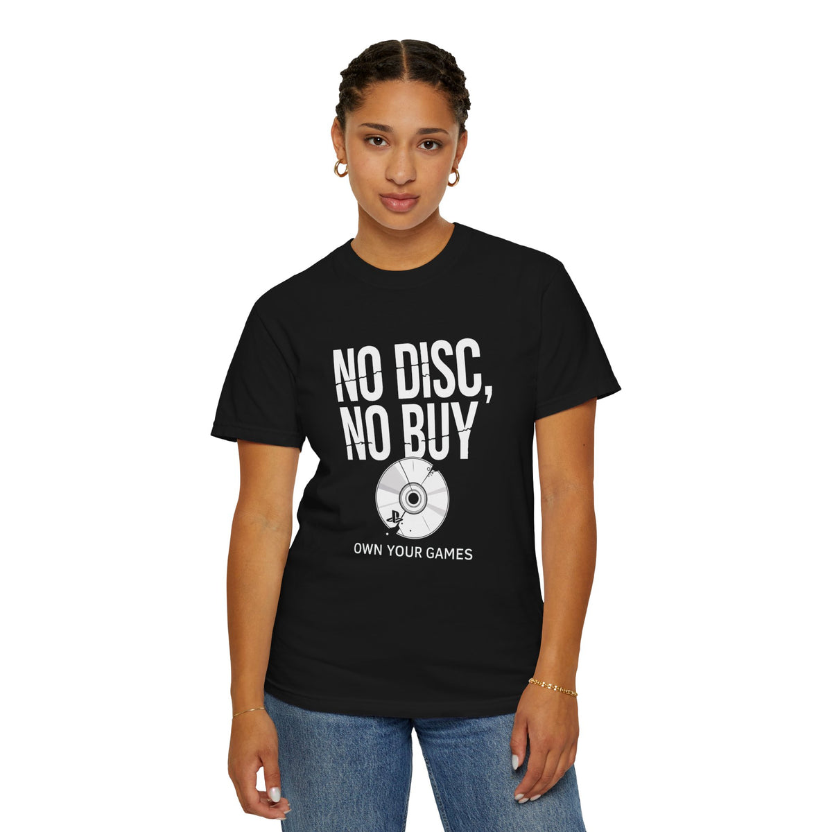 No Disc, No Buy T-Shirt — 'Own Your Games' Gamer Retro Disc Tee
