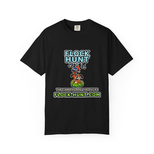 FLOCK HUNT T-Shirt — Retro Surveillance Camera Arcade Game Tee