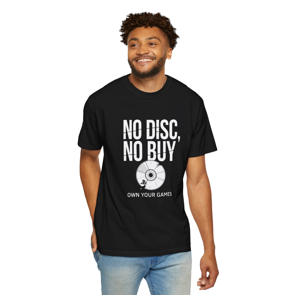 No Disc, No Buy T-Shirt — 'Own Your Games' Gamer Retro Disc Tee