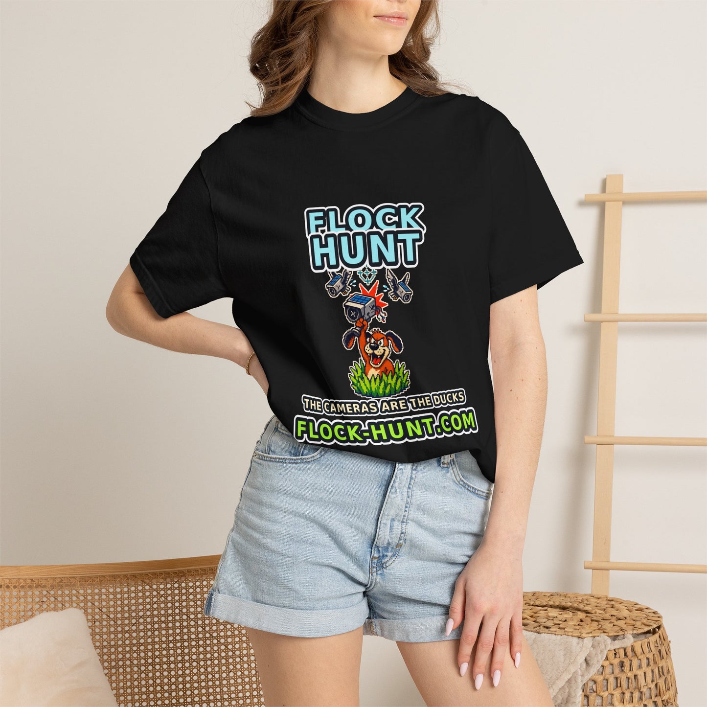 FLOCK HUNT T-Shirt — Retro Surveillance Camera Arcade Game Tee
