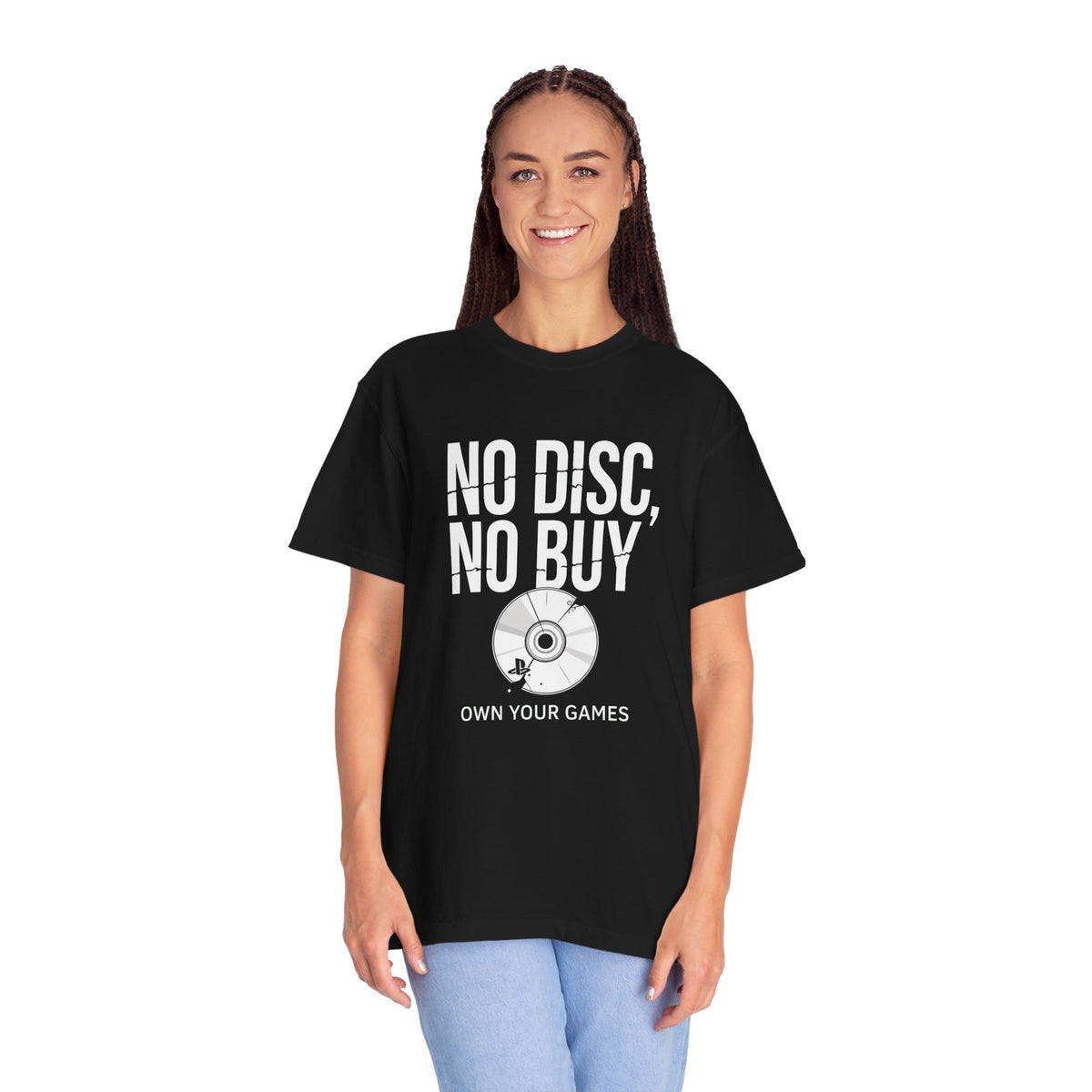 No Disc, No Buy T-Shirt — 'Own Your Games' Gamer Retro Disc Tee