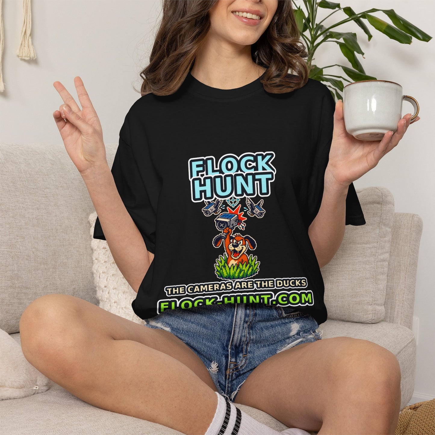 FLOCK HUNT T-Shirt — Retro Surveillance Camera Arcade Game Tee